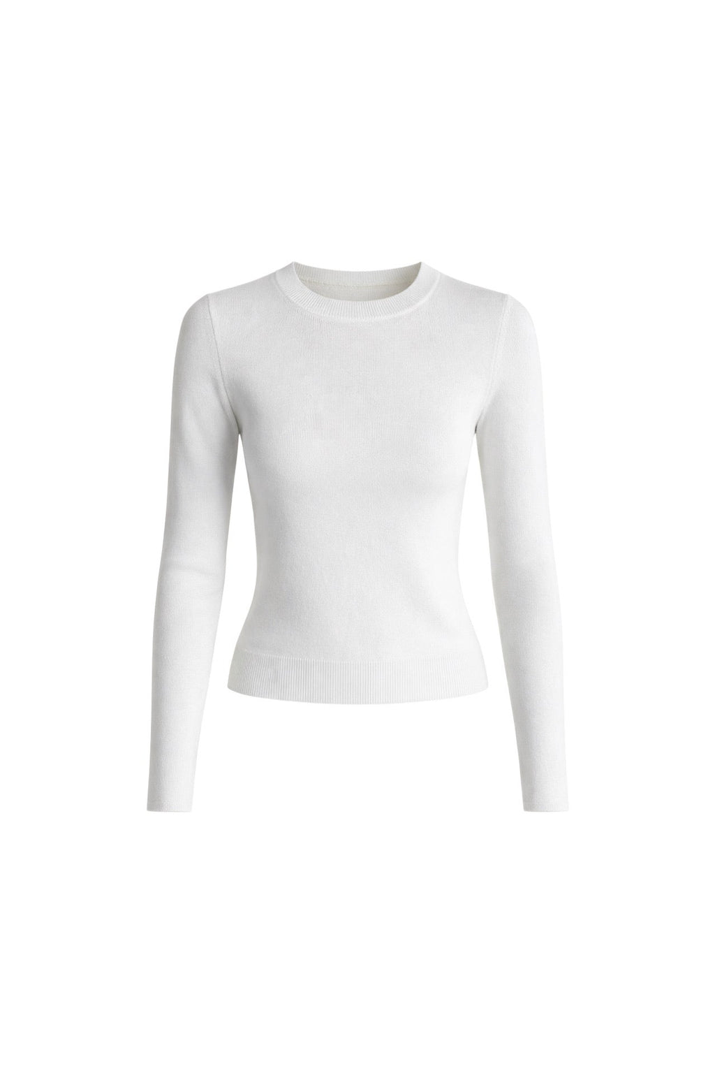 Crew Neck Basic White Knit Blouse