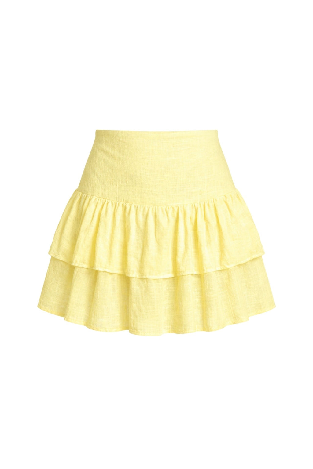 High Waist Pileli Yellow Mini Skirt