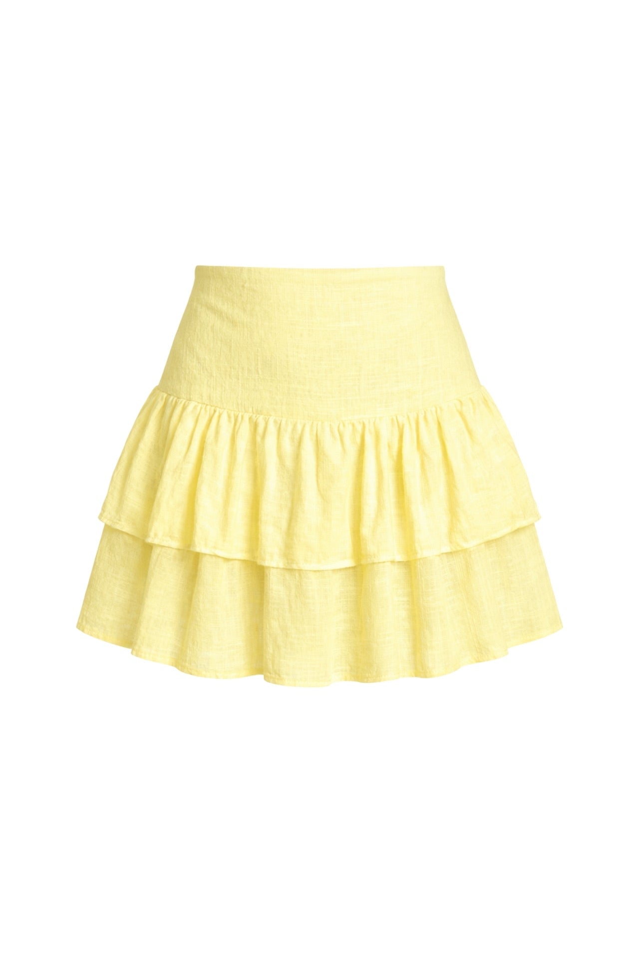High Waist Pileli Yellow Mini Skirt