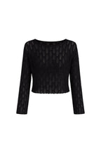Boat Neck Open-Knit Black Knit Blouse