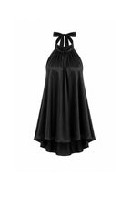 Turtleneck Low-cut Back Satin Black Mini Dress