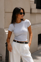Crew Neck Lycra Gray Crop T-Shirt