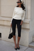Boat-Neck Ruched Accessory Detail Textured Ecru Blouse