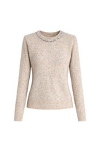 Stone-Embellished Collar Beige Knit Sweater