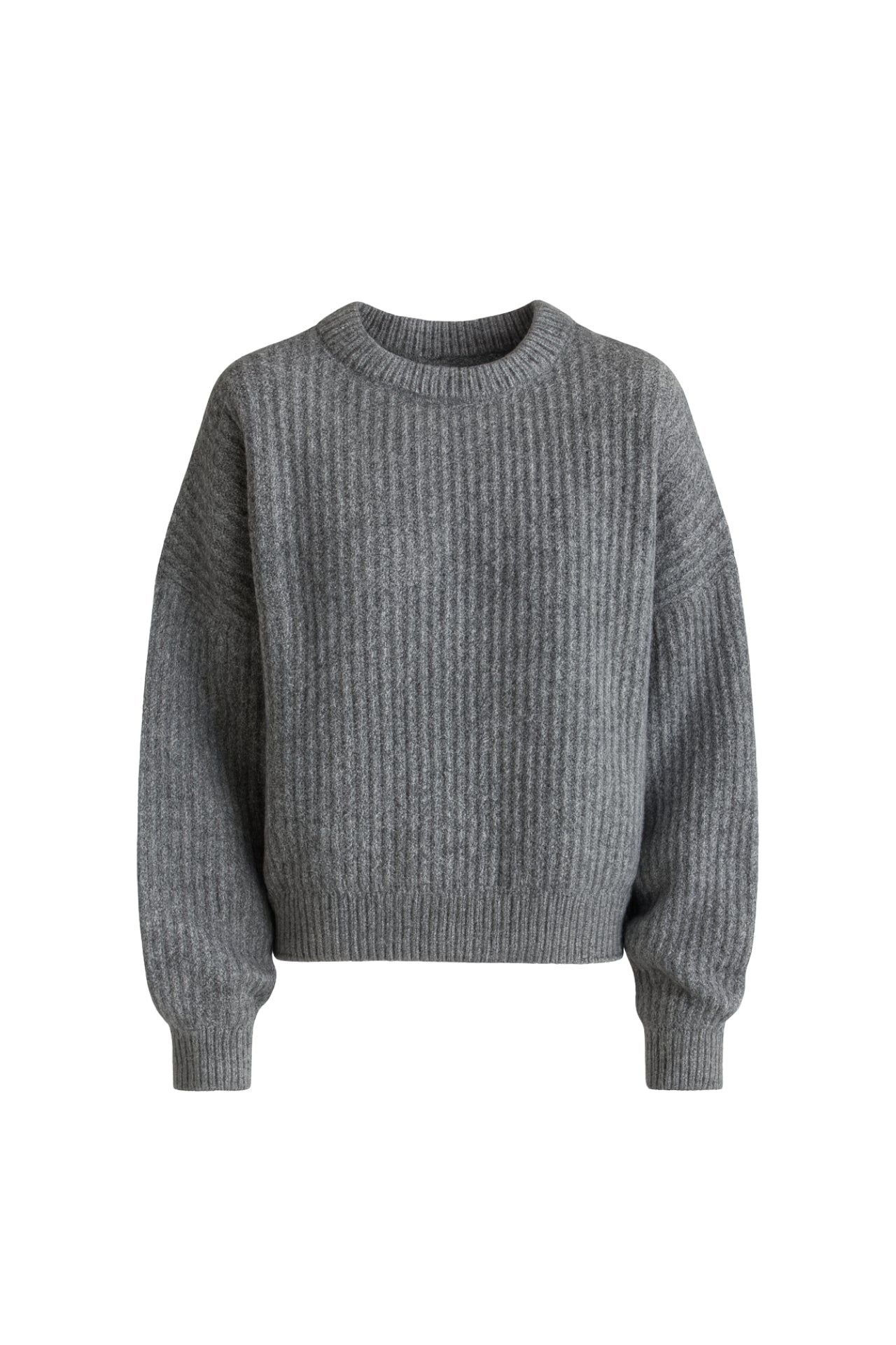 Knit Detail Gray Basic Knit Sweater
