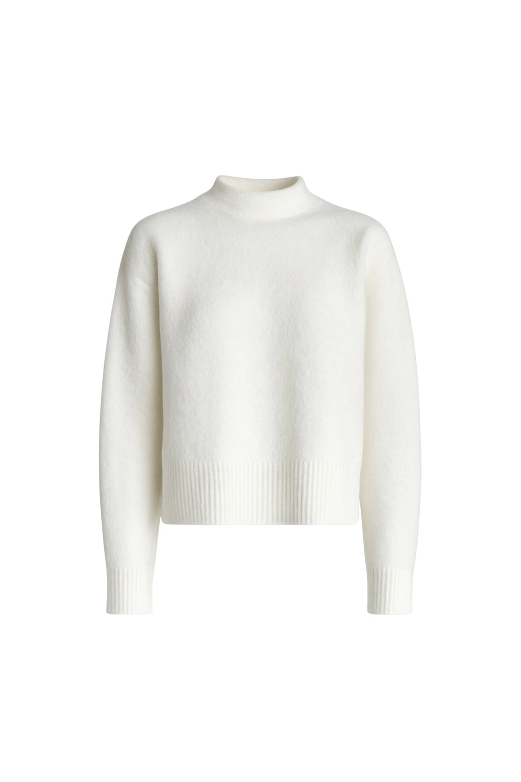 High Neck Side Slit Ecru Crop Knit Sweater