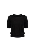 Crew Neck Sheer Textured Black Blouse