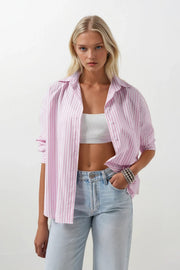 Striped Detail Oversized Pink Shirt