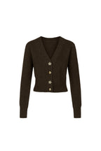 V-Neck Accessory Detail Brown Knit Cardigan