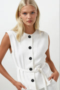 Sash Detail Woven White Vest