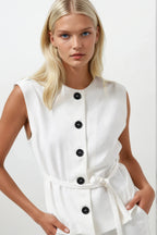 Sash Detail Woven White Vest