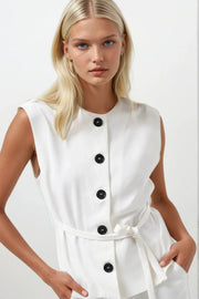 Belted Woven White Vest