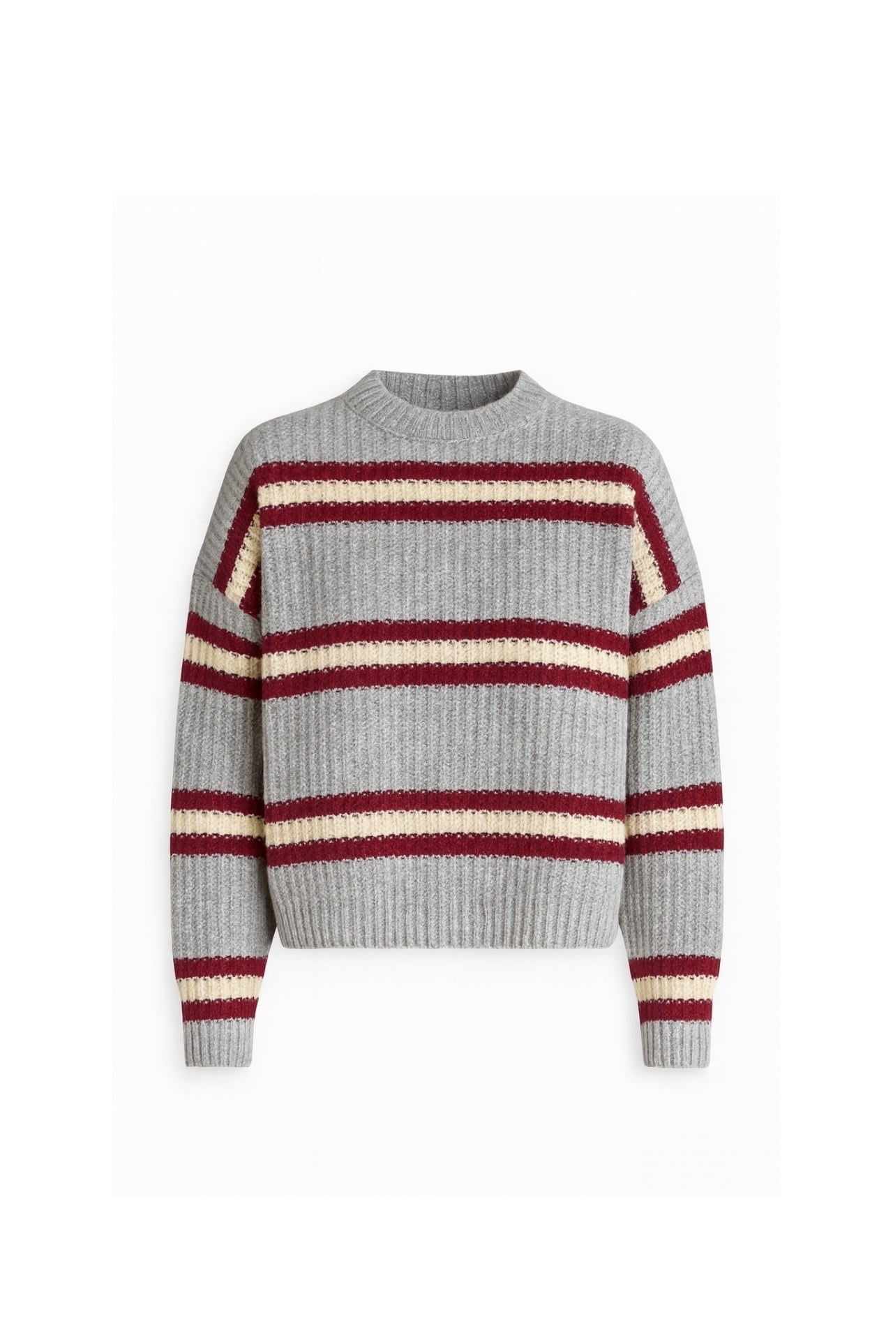 Striped Crew Neck Gray Knit Sweater
