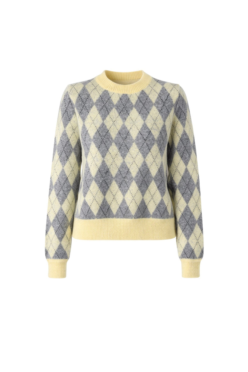 Diamond Pattern Crew Neck Yellow Knit Sweater