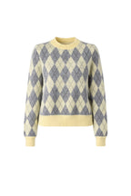 Diamond Pattern Crew Neck Yellow Knit Sweater