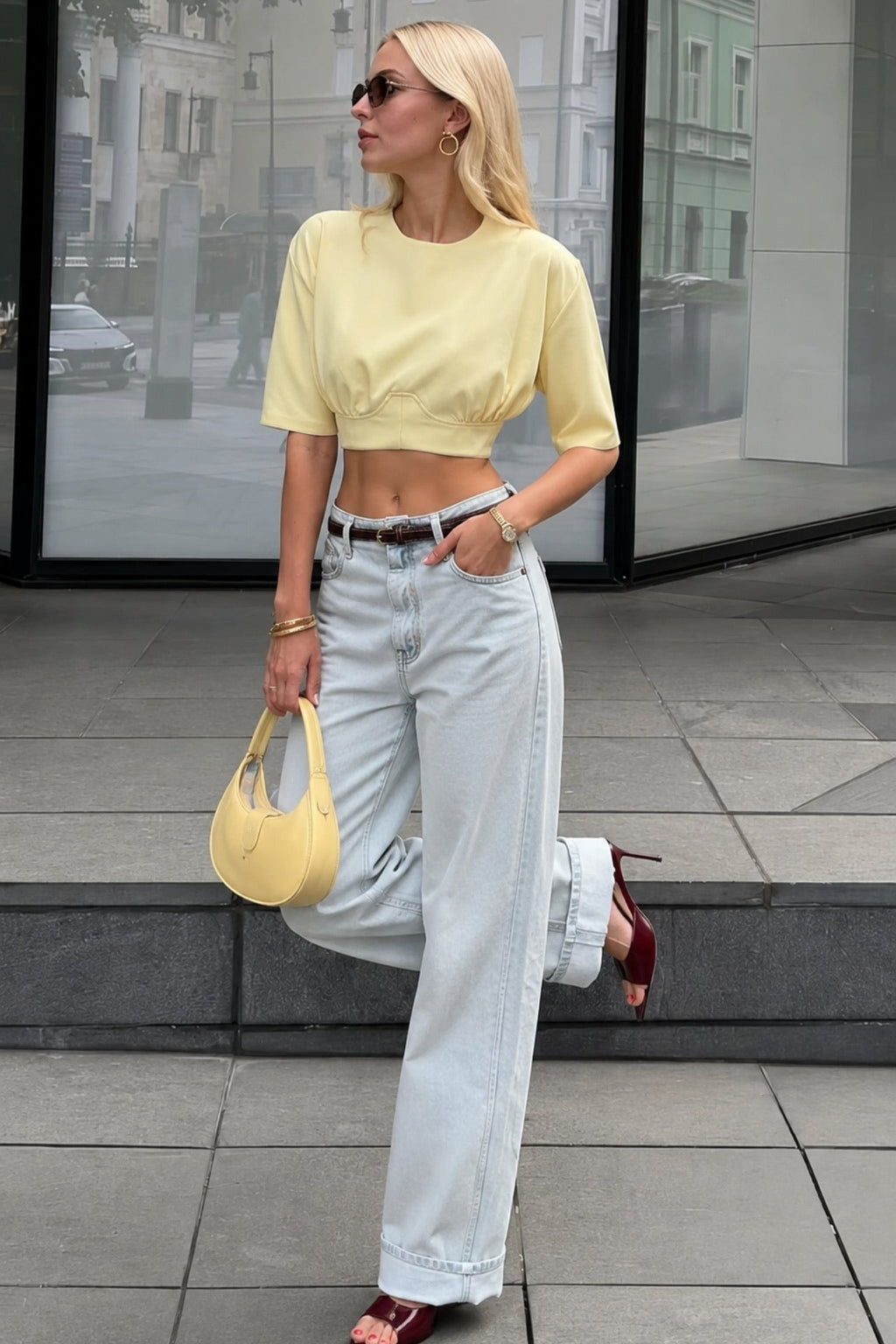 Waist-Fitted Crop Yellow T-Shirt