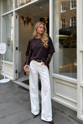 Crew Neck Sleeve Lace Detail Brown Oversize t-Shirt