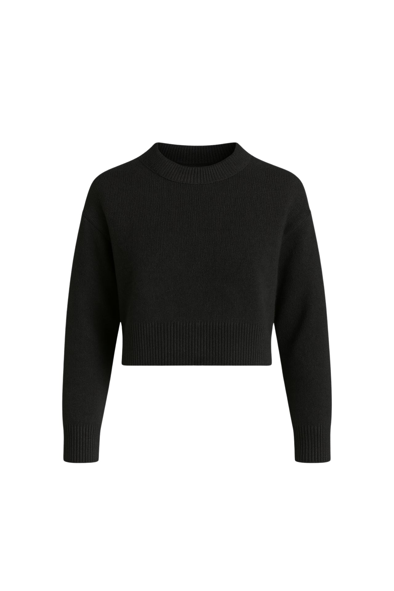 Crew Neck Crop Black Knit Sweater