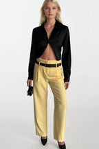 Belt Detail High Waist Yellow Pants