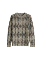 Crew Neck Argyle Pattern Stone Knit Sweater