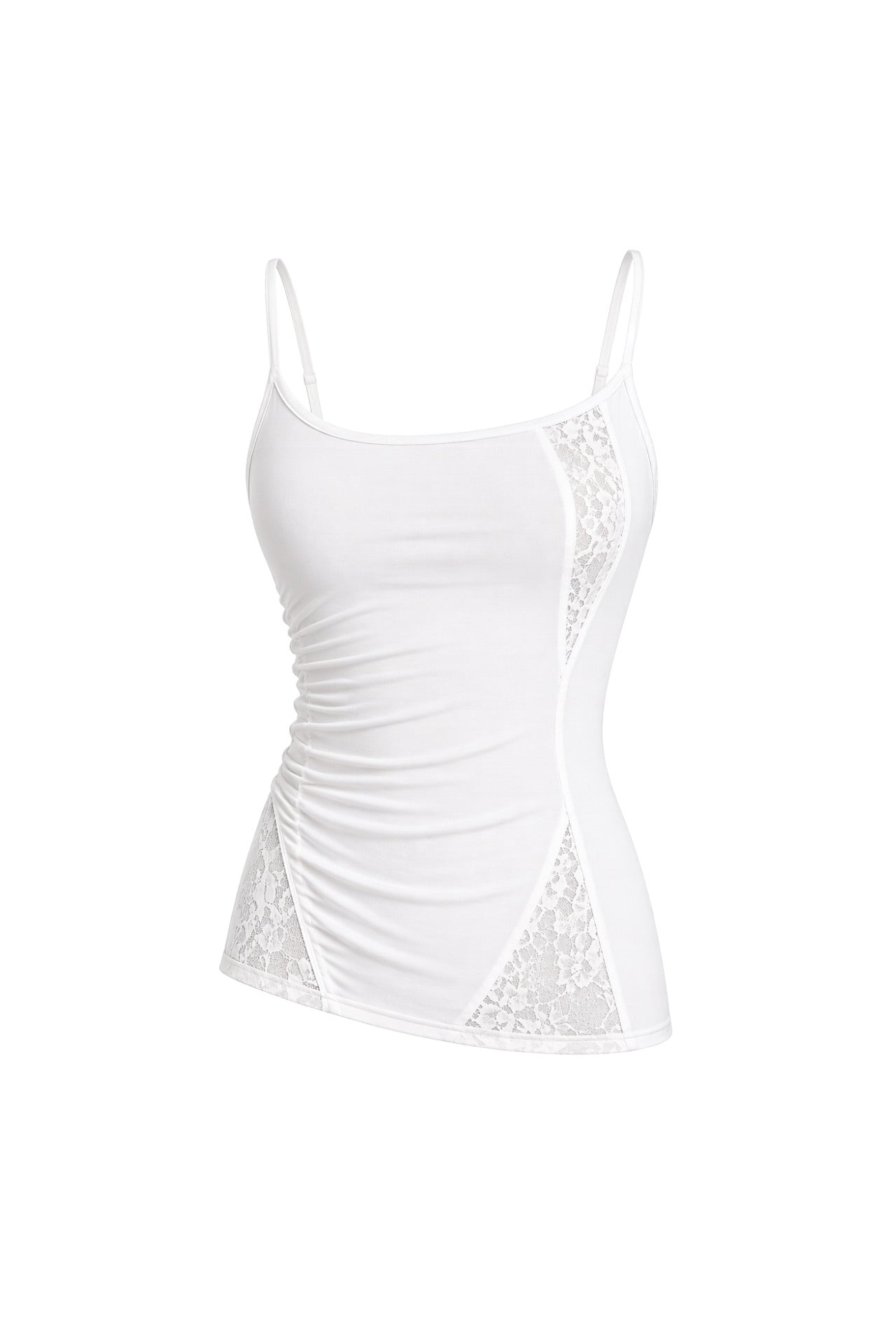 Strappy Ruched Detail White Dantel Blouse