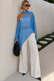 Shawl Detail Studded Blue Cape Blouse