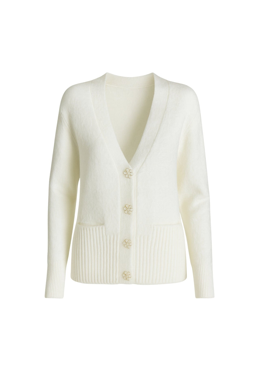 Accessory Detail V-Neck Ecru Knit Cardigan