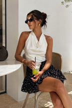 Ruffle Detail Polka Dot Black Mini Skirt