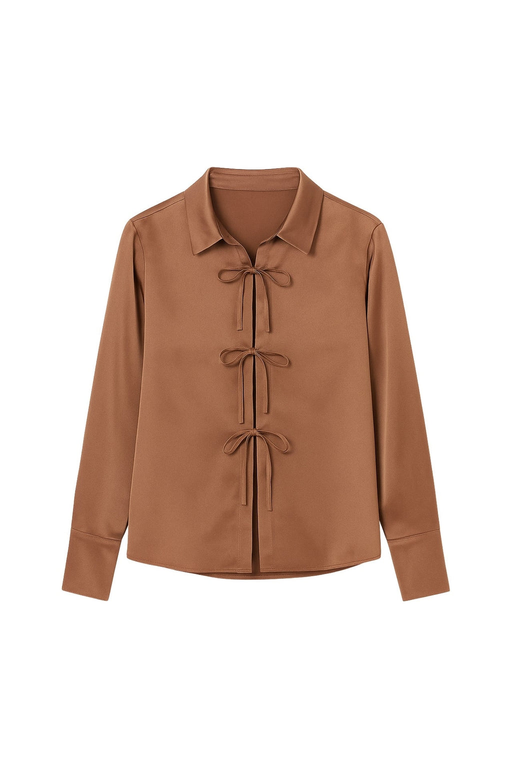 Tie Detail Satin Dark Beige Shirt