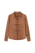 Tie Detail Satin Dark Beige Shirt
