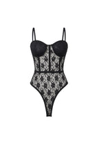 Black Guipure Bodysuit with Glop Detail Straps