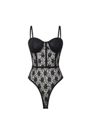 Glop Detail Strappy Black Guipure Bodysuit