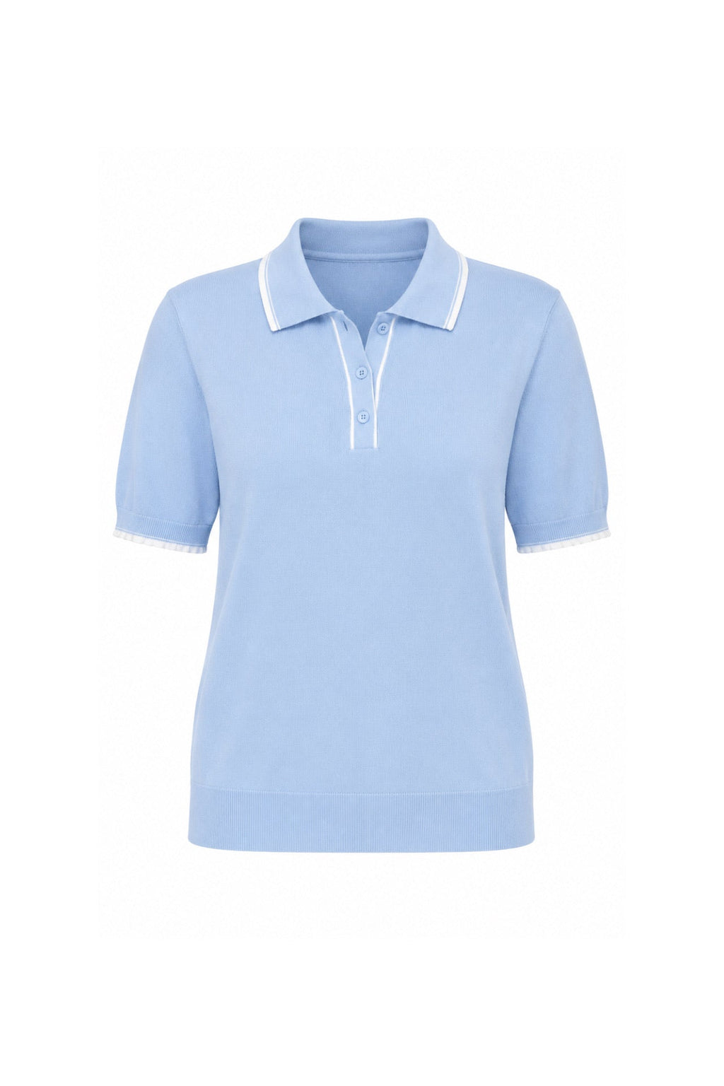 Stripe Detail Polo Neck Buttoned Blue Knitted Blouse