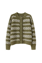 Ethnic Pattern Green Brushed Knit Cardigan