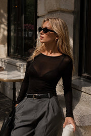Boat Neck Black Sheer Blouse