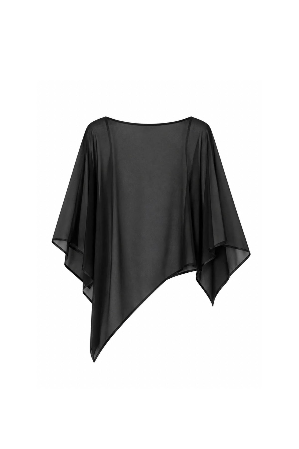 Boat Neck Asymmetric Transparent Black Blouse