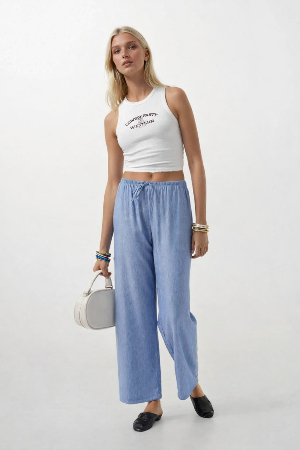 Thin Belt Tie Detail Light Blue Pants