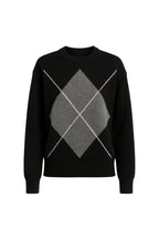 Diamond Pattern Crew Neck Black Knit Sweater