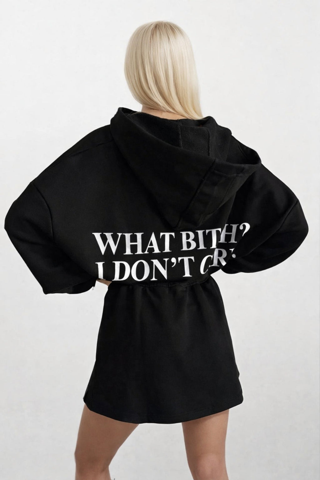 Elastic Waist Zippered Black Sweatshirt