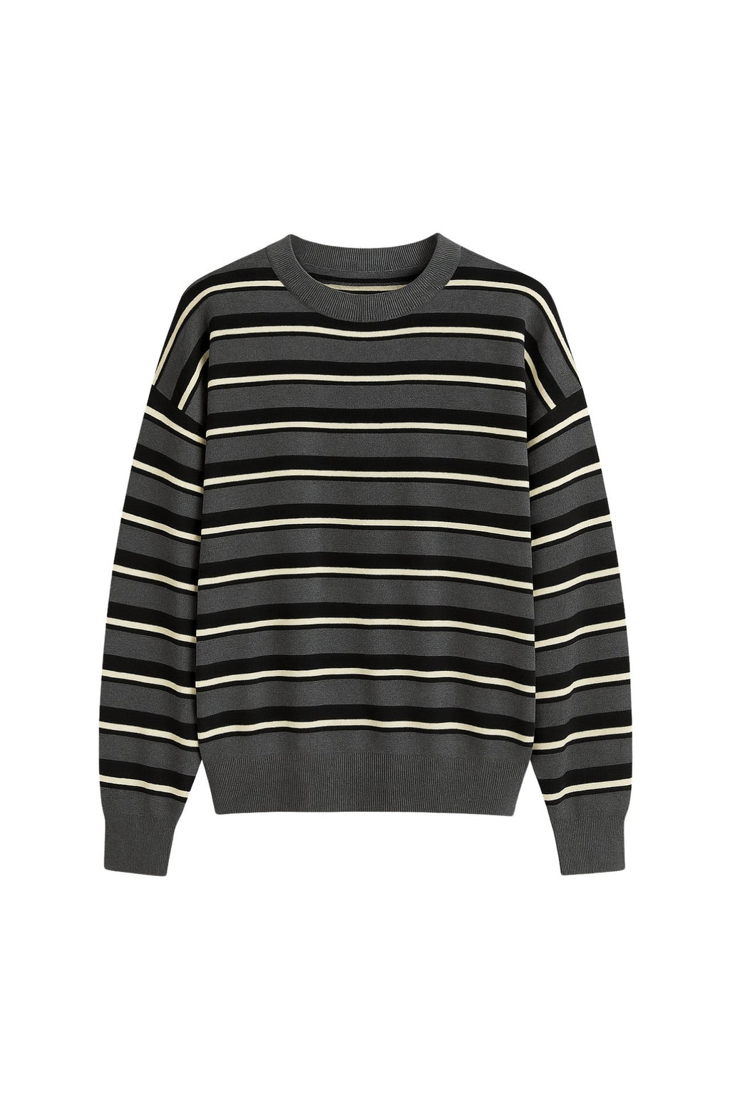 Crew Neck Striped Knit Anthracite Blouse