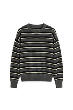 Crew Neck Striped Knit Anthracite Blouse