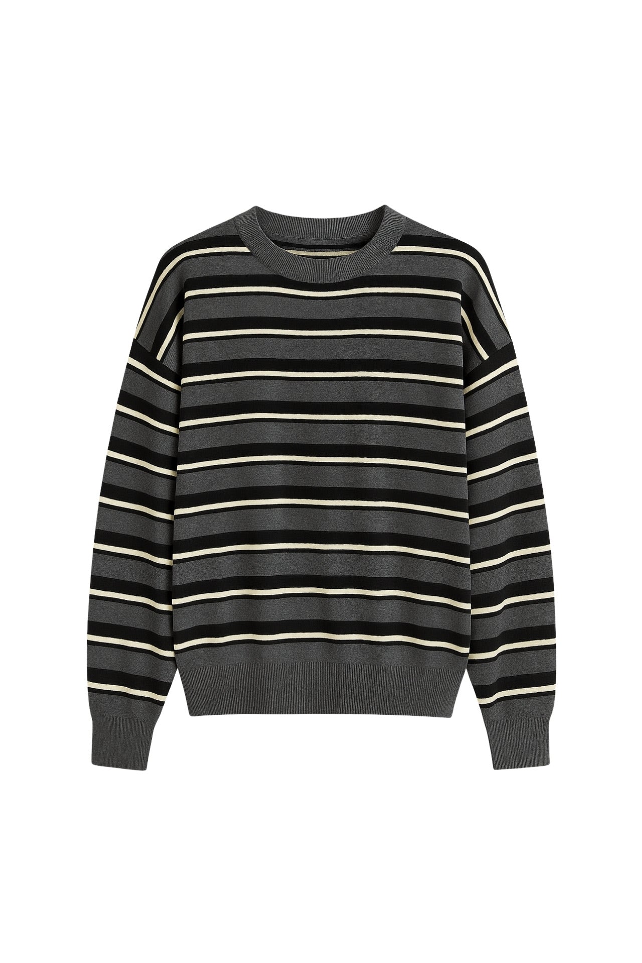 Crew Neck Striped Knit Anthracite Blouse