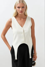 Belt Detail V Neck White Andst