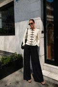 Accessory Detail Crew Neck White Knit Cardigan