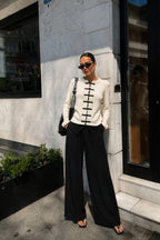Accessory Detail Crew Neck White Knit Cardigan