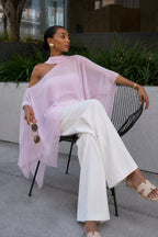 Shawl Detail Studded Pink Cape Blouse
