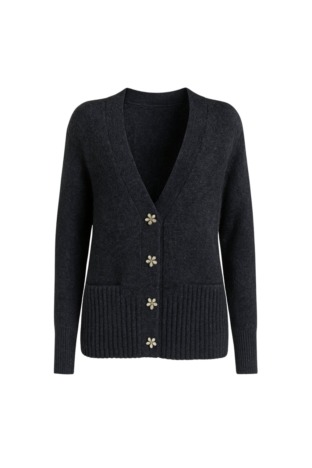 Accessory Detail V-Neck Anthracite Knit Cardigan
