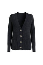 Accessory Detail V-Neck Anthracite Knit Cardigan