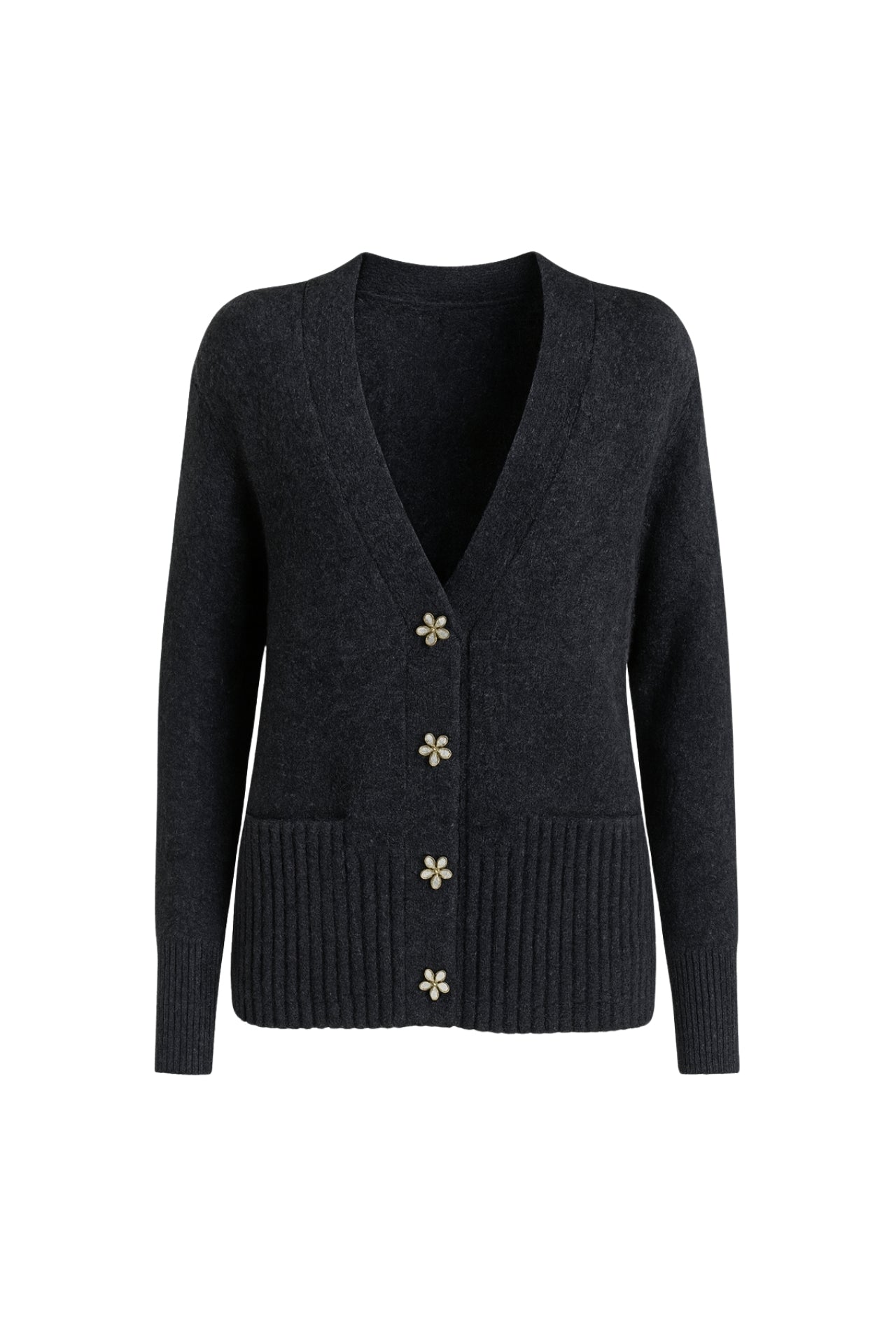 Accessory Detail V-Neck Anthracite Knit Cardigan