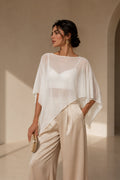Boat Neck Asymmetrical Sheer White Blouse